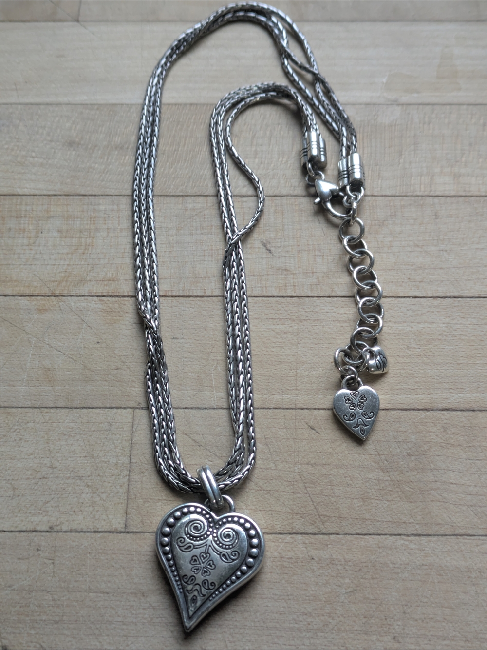 Brighton Silver Tone Ophelia Heart Pendant 3 Strand Necklace
